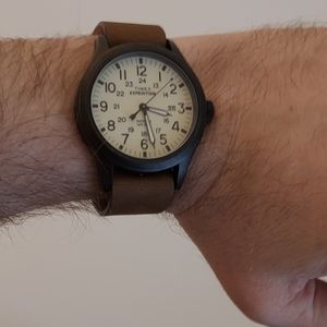 Timex men's expedition watch, 40mm, tan/brown leather strap